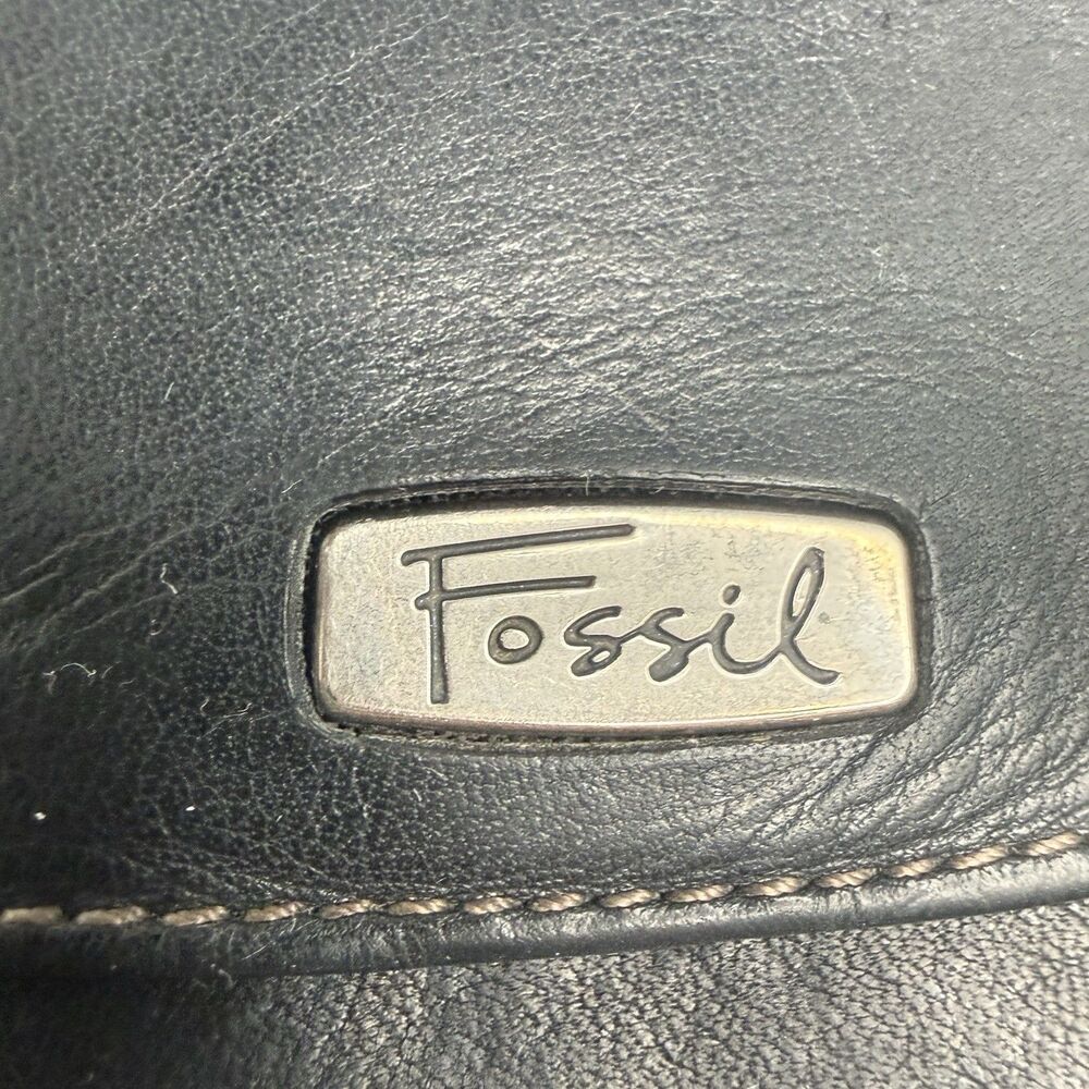 Fossil Black Leather Long Checkbook Card Holder Organizer Wallet Billfold - Picture 6 of 16